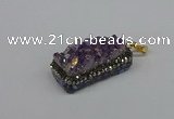 CGP3382 10*35mm - 15*50mm rectangle plated druzy amethyst pendants