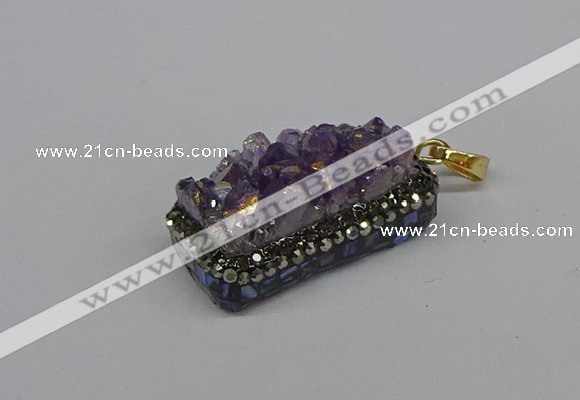 CGP3382 10*35mm - 15*50mm rectangle plated druzy amethyst pendants