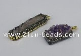 CGP3383 10*35mm - 15*50mm rectangle plated druzy amethyst pendants