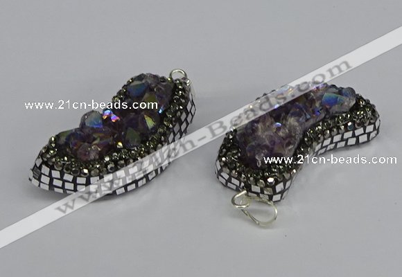 CGP3385 18*40mm - 22*45mm horn plated druzy amethyst pendants