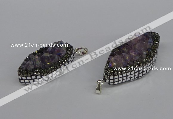 CGP3386 20*40mm - 22*45mm marquise plated druzy amethyst pendants