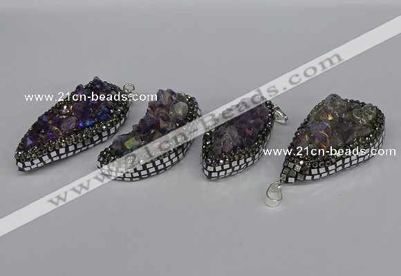 CGP3387 18*40mm - 22*45mm freeform plated druzy amethyst pendants