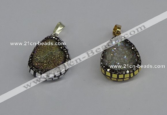 CGP3391 18*25mm flat teardrop plated druzy agate pendants