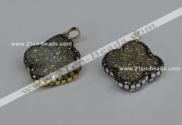 CGP3392 28*28mm - 30*30mm flower plated druzy agate pendants