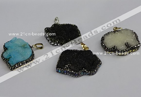 CGP3395 30*35mm - 30*40mm elephant plated druzy agate pendants