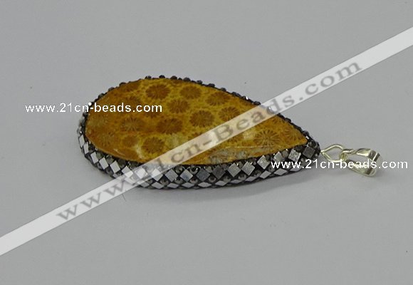 CGP3416 30*50mm - 35*55mm flat teardrop fossil coral pendants