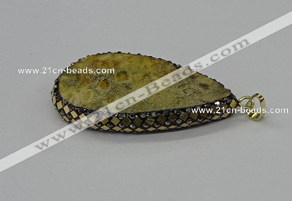 CGP3417 30*50mm - 35*55mm flat teardrop fossil coral pendants