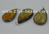 CGP3419 30*50mm - 35*55mm flat teardrop fossil coral pendants