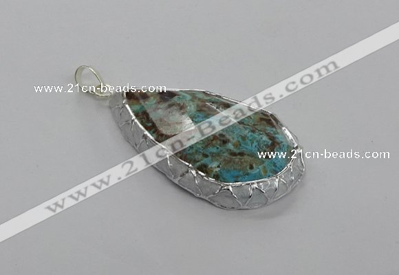 CGP3474 30*40mm - 35*50mm faceted flat teardrop ocean agate pendants