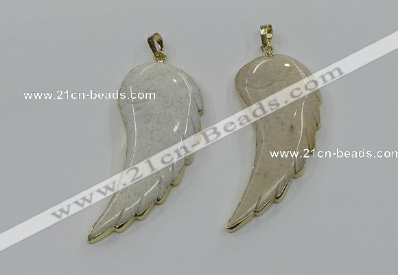 CGP3491 22*45mm - 25*50mm wing-shaped fossil coral pendants