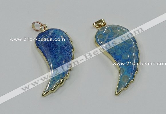 CGP3495 22*45mm - 25*50mm wing-shaped fossil coral pendants