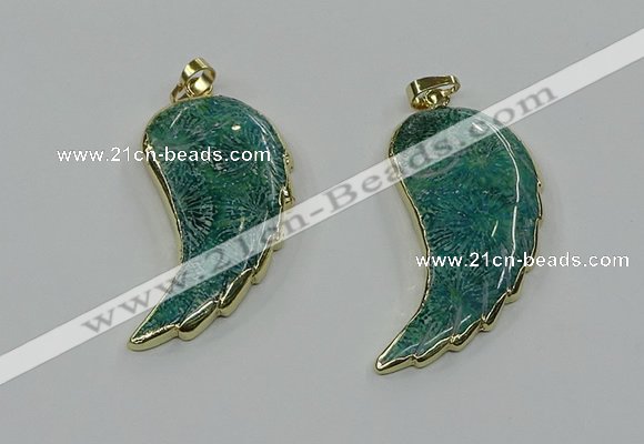 CGP3496 22*45mm - 25*50mm wing-shaped fossil coral pendants