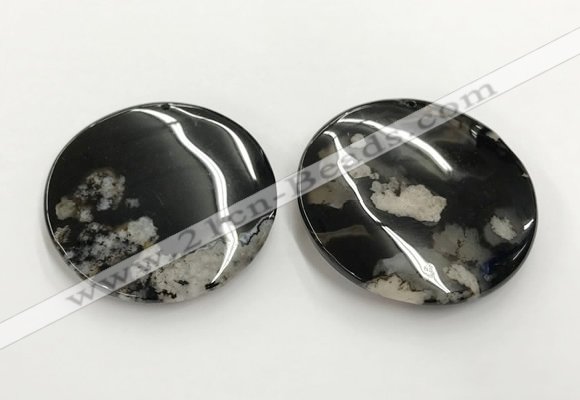 CGP3523 52mm - 58mm flat round sakura agate slab pendants