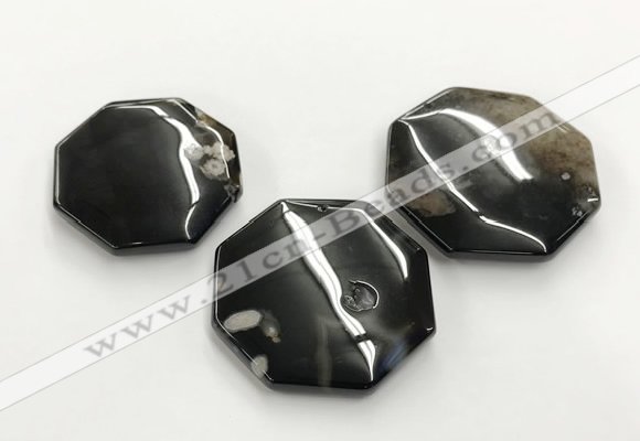 CGP3526 40mm - 50mm octagonal sakura agate slab pendants