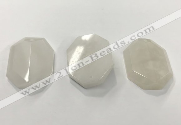 CGP3605 35*45mm faceted octagonal white jade pendants wholesale