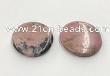 CGP3624 48mm - 51mm flat round rhodochrosite gemstone pendants