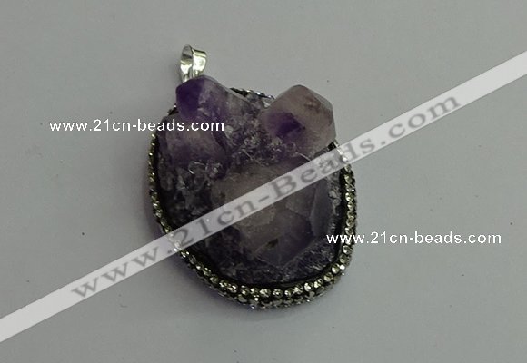 CGP365 30*40mm - 35*45mm freeform crystal glass & amethyst pendants