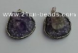 CGP366 30*40mm - 35*45mm freeform crystal glass & amethyst pendants