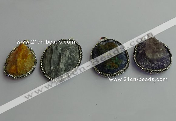 CGP370 30*40mm - 35*45mm freeform crystal glass & gemstone pendants