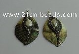 CGP386 35*50mm carved leaf shell pearl & pearl pendants wholesale