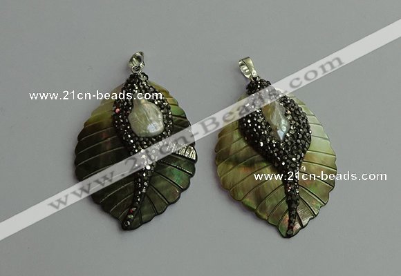 CGP386 35*50mm carved leaf shell pearl & pearl pendants wholesale