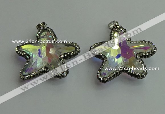 CGP505 35*35mm star crystal glass pendants wholesale