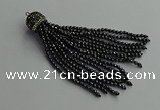 CGP682 3mm faceted round handmade hematite beaded tassel pendants