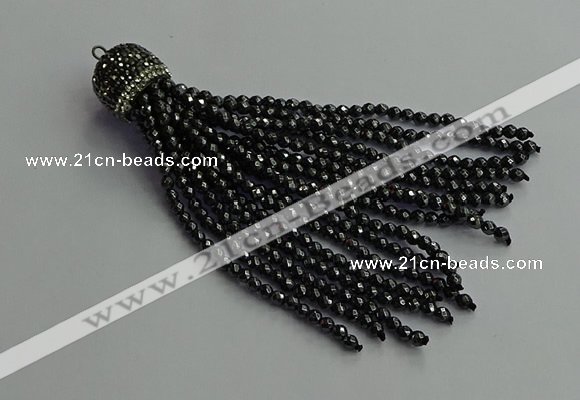 CGP682 3mm faceted round handmade hematite beaded tassel pendants