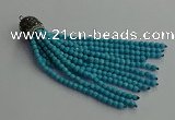 CGP684 4mm faceted round handmade turquoise beaded tassel pendants