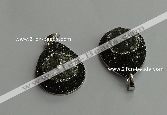 CGP708 25*35mm teardrop plated druzy agate pendants wholesale