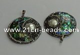 CGP710 45mm flat round abalone shell & shell pearl pendants