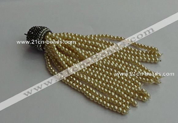 CGP718 3mm round handmade glass beaded tassel pendants wholesale