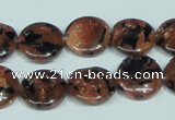 CGS208 15.5 inches 14mm flat round blue & brown goldstone beads wholesale