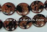 CGS209 15.5 inches 16mm flat round blue & brown goldstone beads wholesale