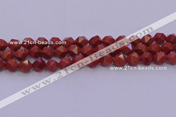 CGS453 15.5 inches 10mm faceted nuggets goldstone beads wholesale