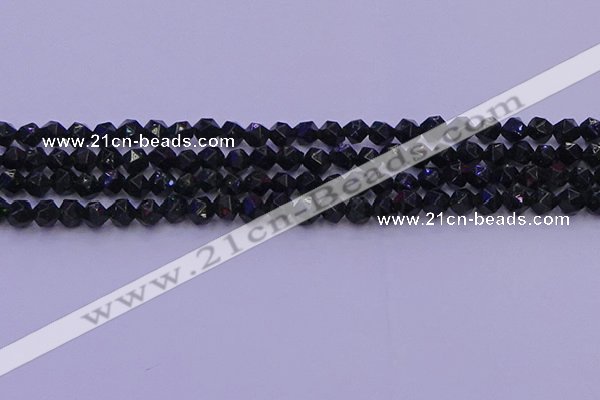 CGS461 15.5 inches 6mm faceted nuggets green goldstone beads