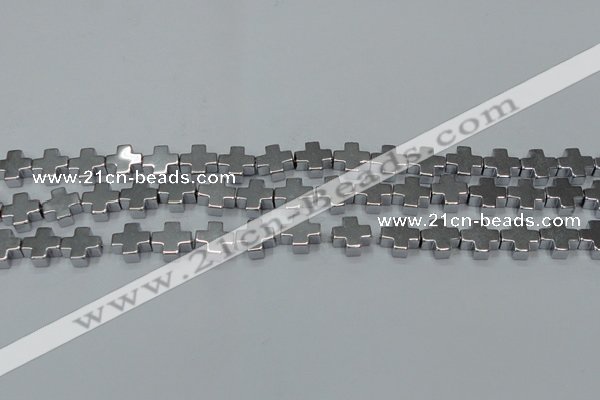 CHE1007 15.5 inches 10*10mm cross plated hematite beads wholesale