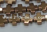 CHE1009 15.5 inches 10*10mm cross plated hematite beads wholesale