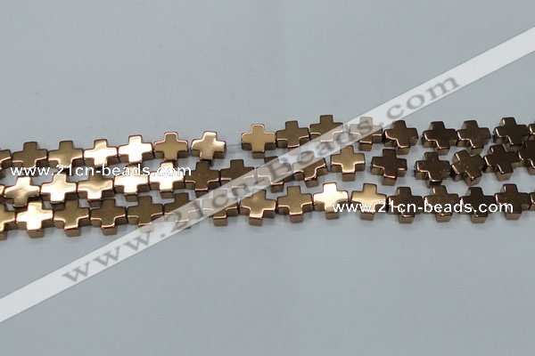 CHE1009 15.5 inches 10*10mm cross plated hematite beads wholesale