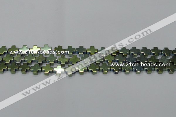 CHE1010 15.5 inches 10*10mm cross plated hematite beads wholesale