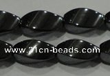 CHE162 15.5 inches 7*14mm twisted rice hematite beads