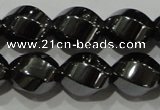 CHE166 15.5 inches 10*12mm twisted rice hematite beads