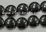 CHE274 15.5 inches 14mm flat round hematite beads wholesale