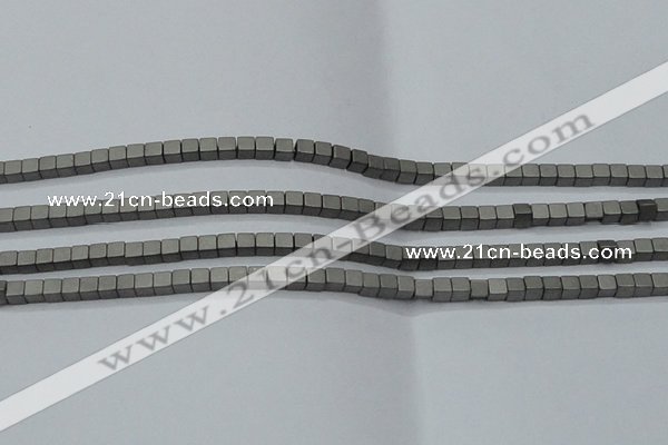 CHE608 15.5 inches 2*2mm cube matte plated hematite beads wholesale