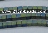 CHE612 15.5 inches 2*2mm cube matte plated hematite beads wholesale