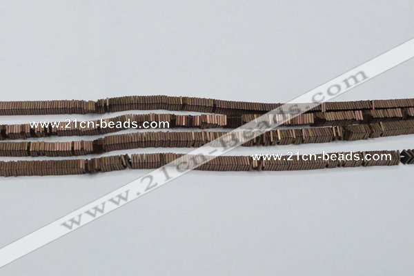 CHE627 15.5 inches 1*3*3mm square matte plated hematite beads