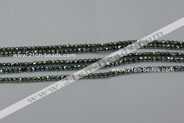 CHE693 15.5 inches 2mm faceted round plated hematite beads