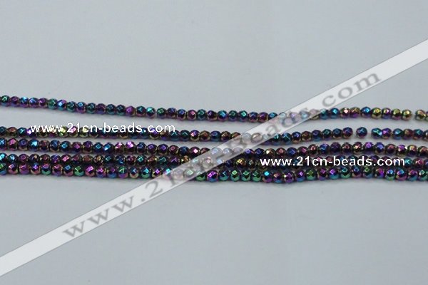 CHE706 15.5 inches 3mm faceted round plated hematite beads