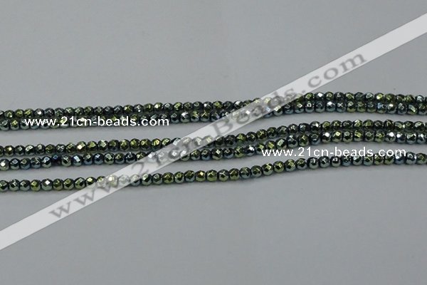 CHE713 15.5 inches 4mm faceted round plated hematite beads