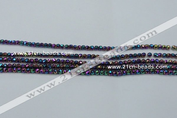 CHE716 15.5 inches 4mm faceted round plated hematite beads